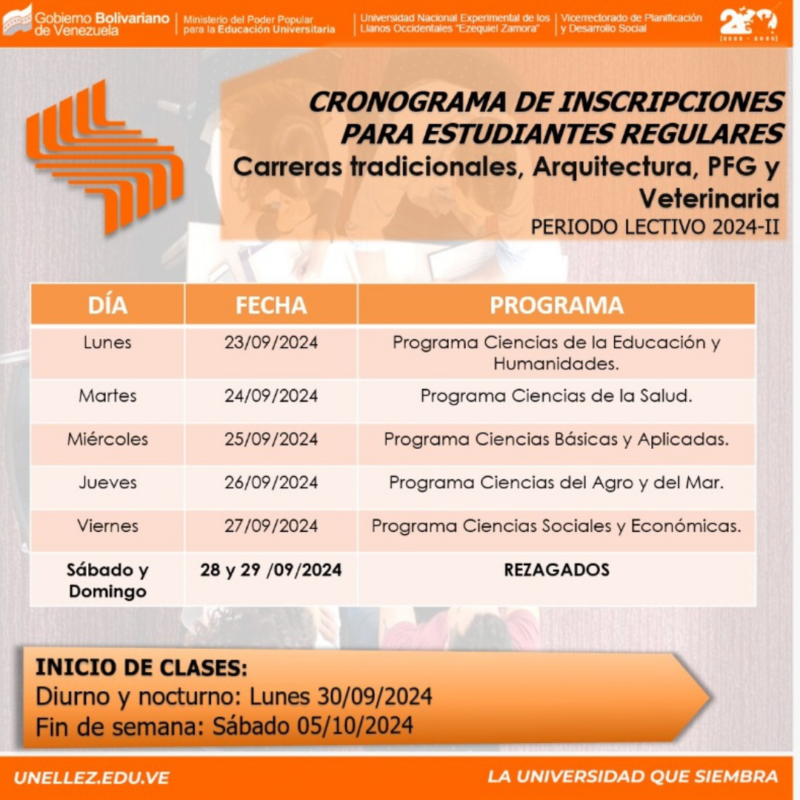 CRONOGRAMA DE INSCRIPCIÓN ESTUDIANTES REGULARES 2024 II